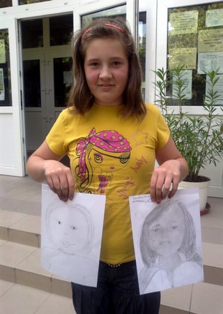K. Hanna (11 éves) előtte utána önarcképe